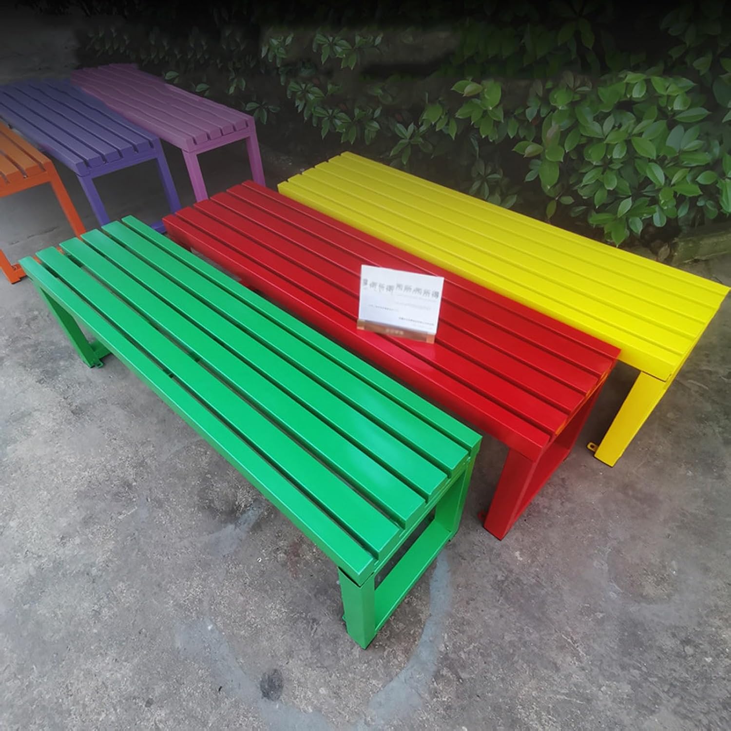 Metal Garden Bench 3 Seater Backless Outdoor Patio Seat 100cm Red