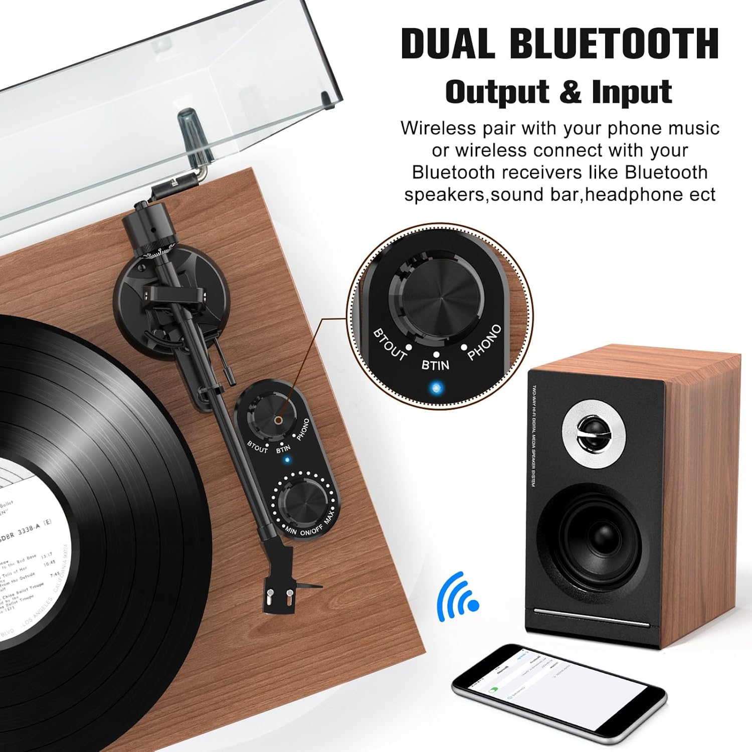 Bluetooth Turntable Hi-Fi System with 40W Speakers, Belt-Drive Vinyl Player
