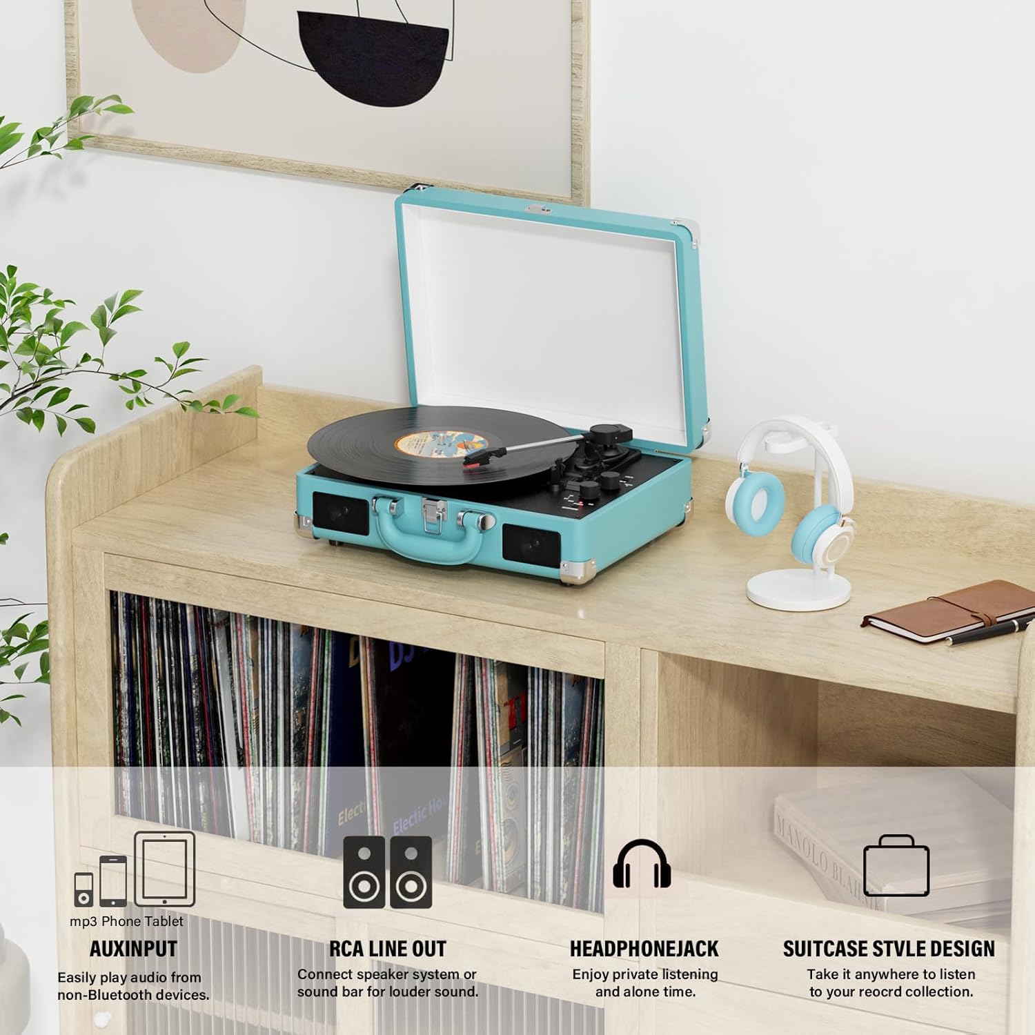 3-Speed Bluetooth Vinyl Turntable Record Player with Built-in Speakers