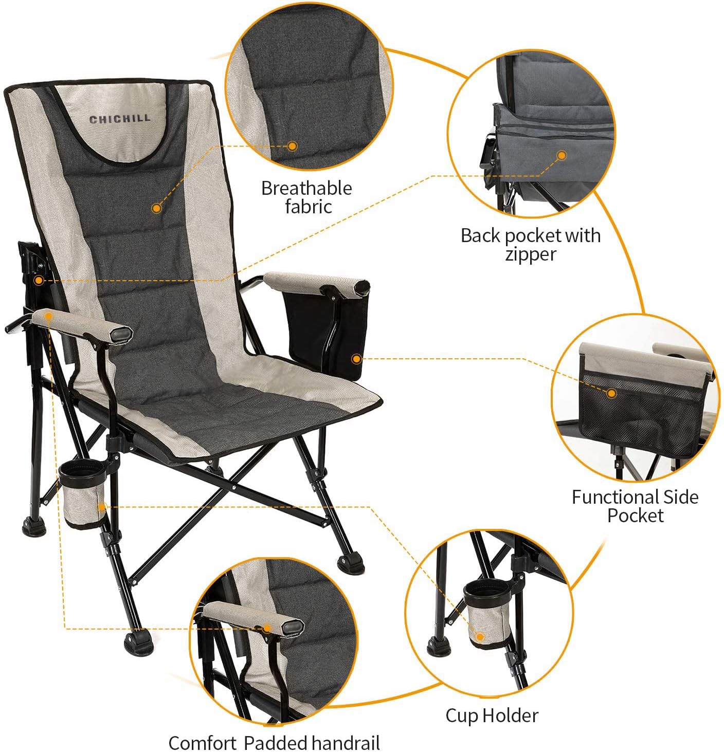 Oversized Folding Camping Chair Heavy Duty 180kg Grey