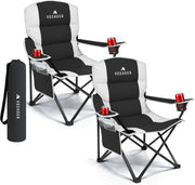 Padded Folding Camping Chairs 2 Pack Cooler Bag Black