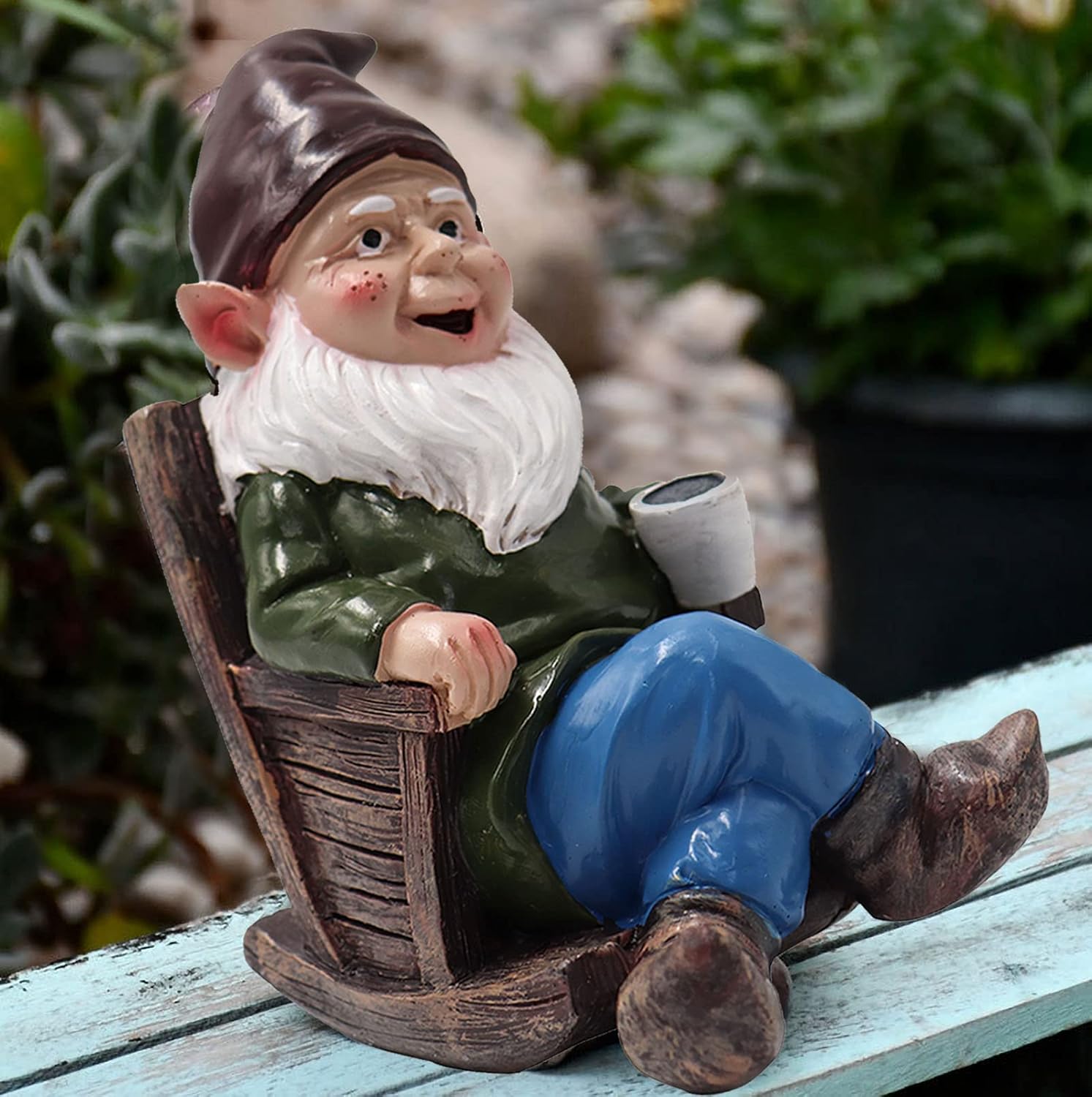 Garden Gnome Statue Drinking Coffee Resin Outdoor Decor Figurine