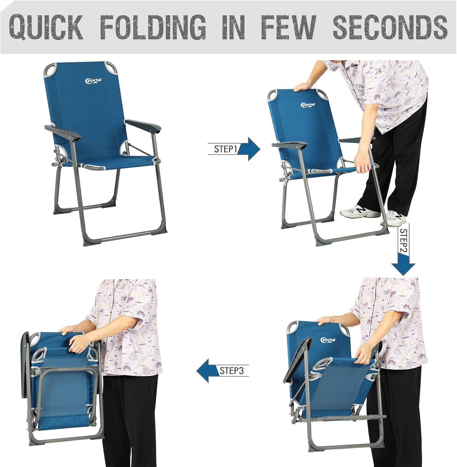 Set of 2 Lightweight Folding Camping Chairs Blue