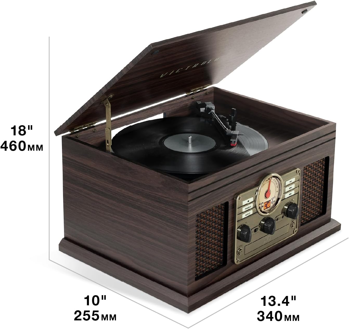6 in 1 Wood Record Player Bluetooth CD Cassette Mahogany