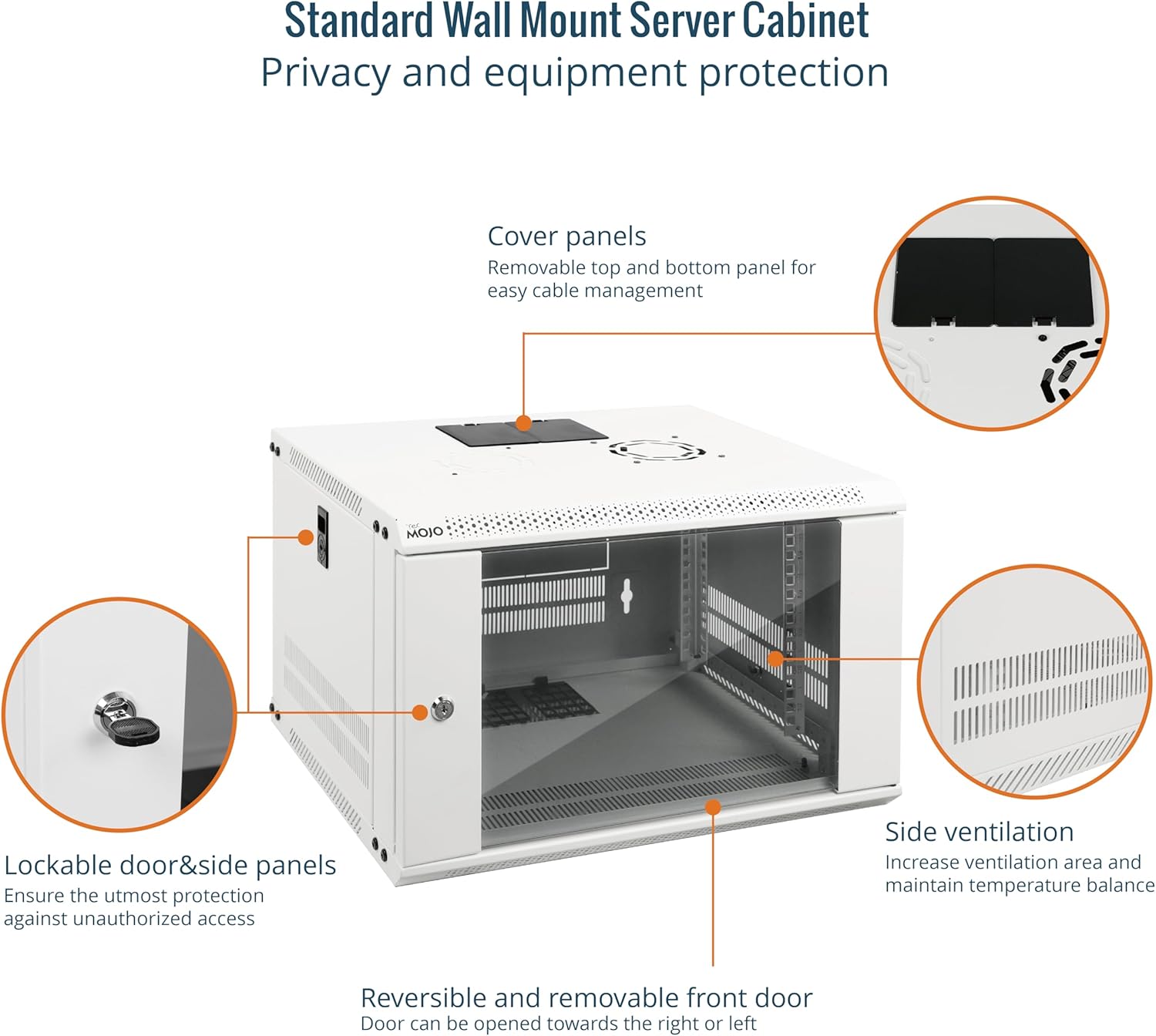 6U Wall Mount Server Cabinet 450mm Glass Door White