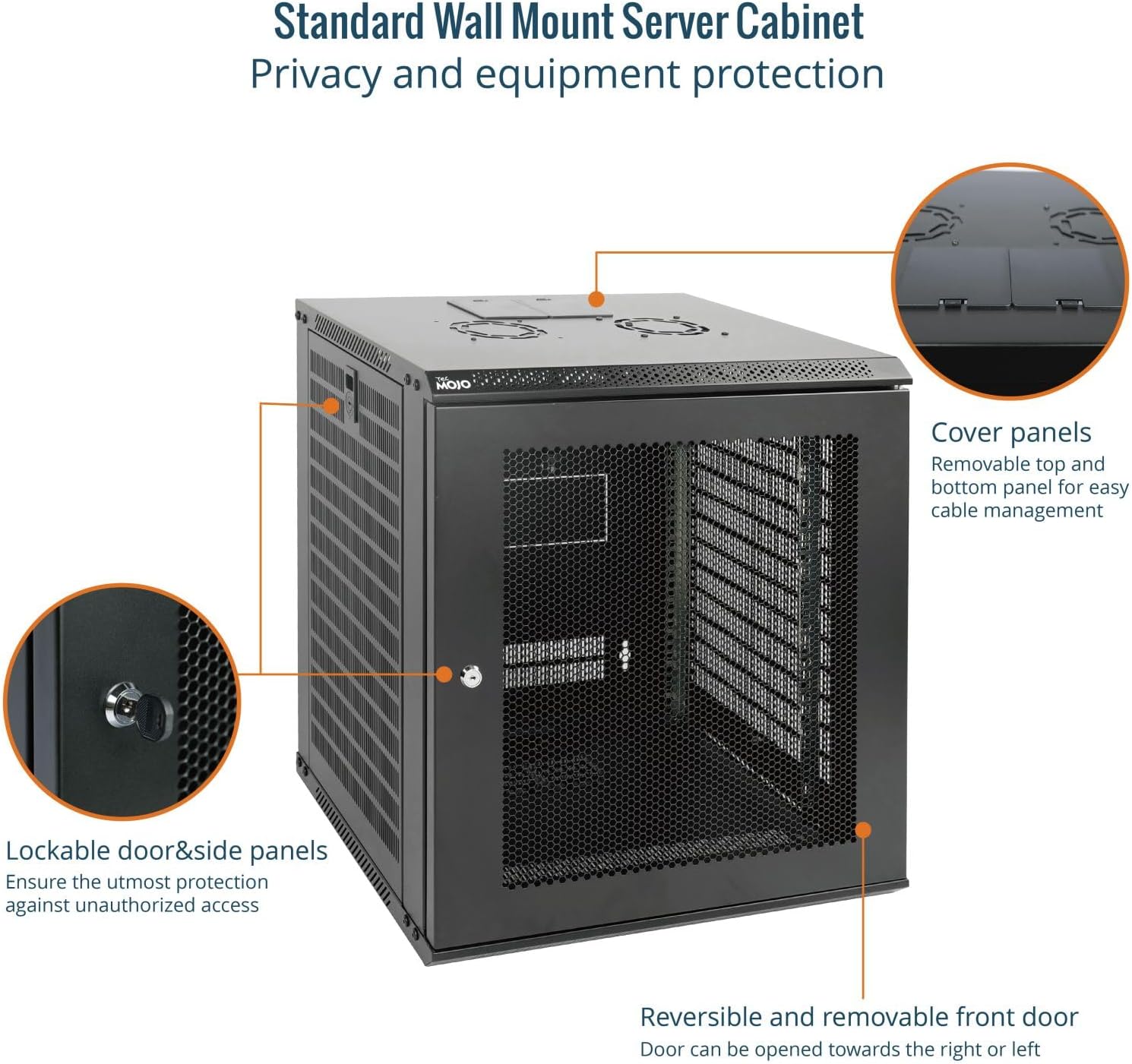 12U Wall Mount Server Cabinet 450mm Mesh Door Black