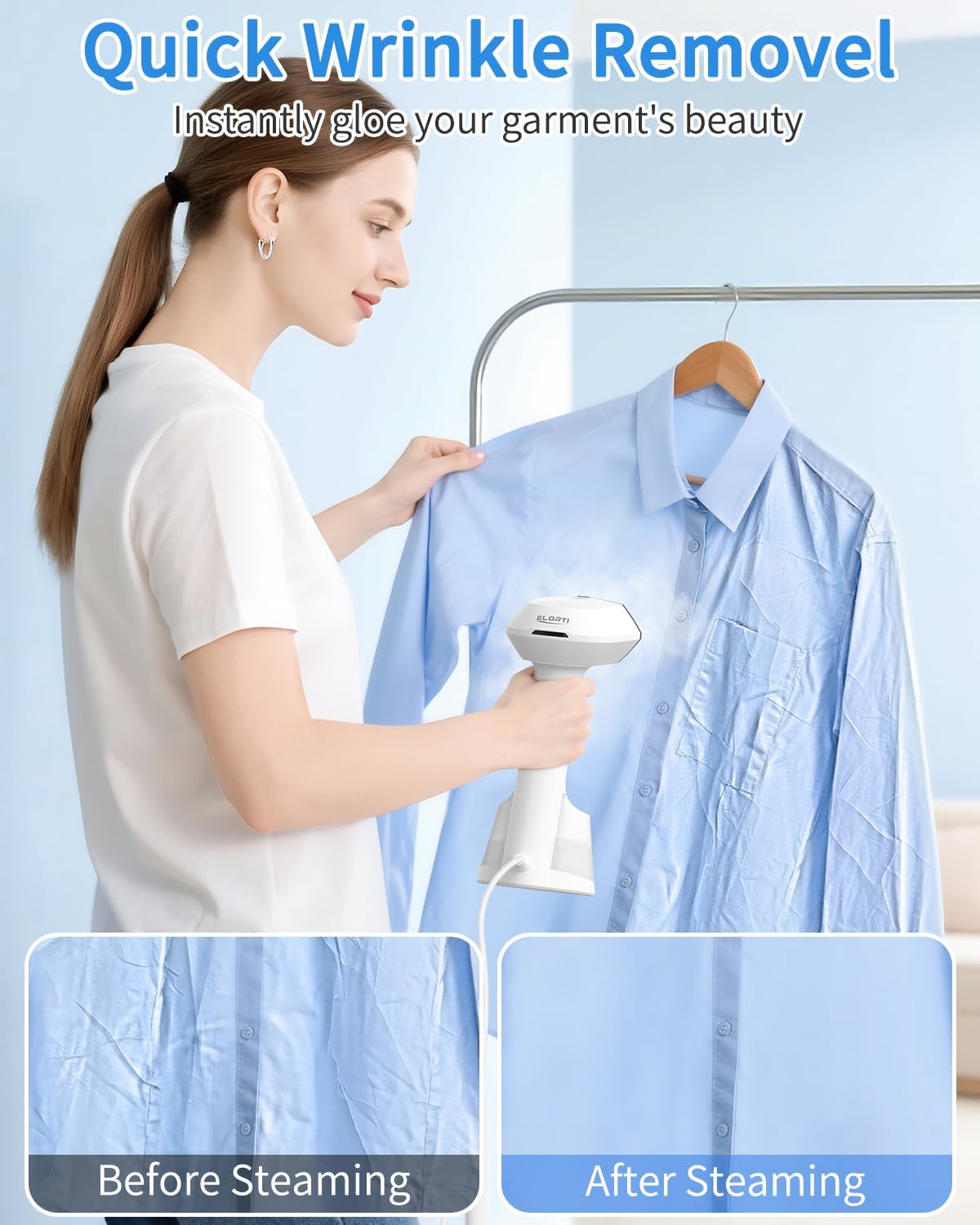 Handheld Clothes Steamer 1500W Fast Heat 280ml Tank Portable