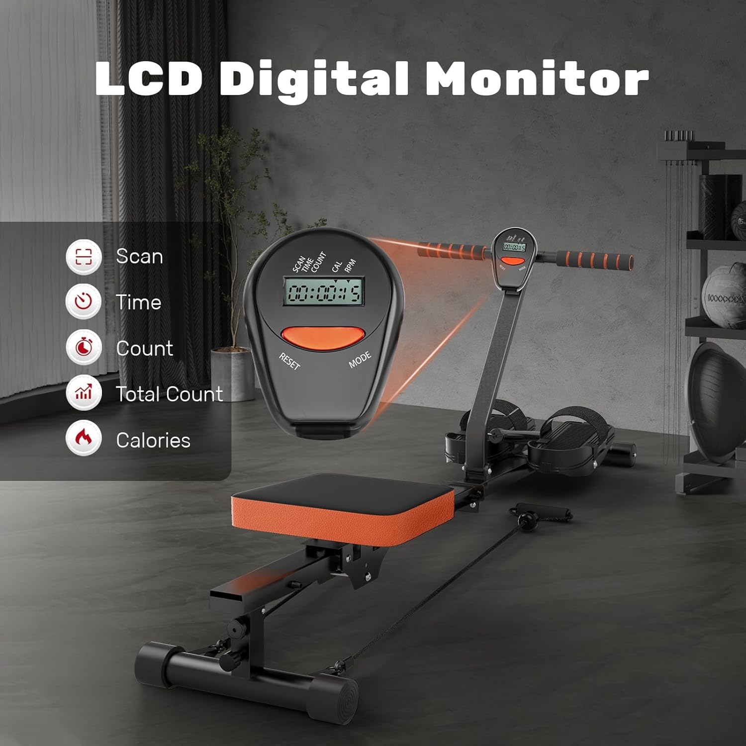 Hydraulic Rowing Machine Foldable Home Gym Rower LCD Monitor