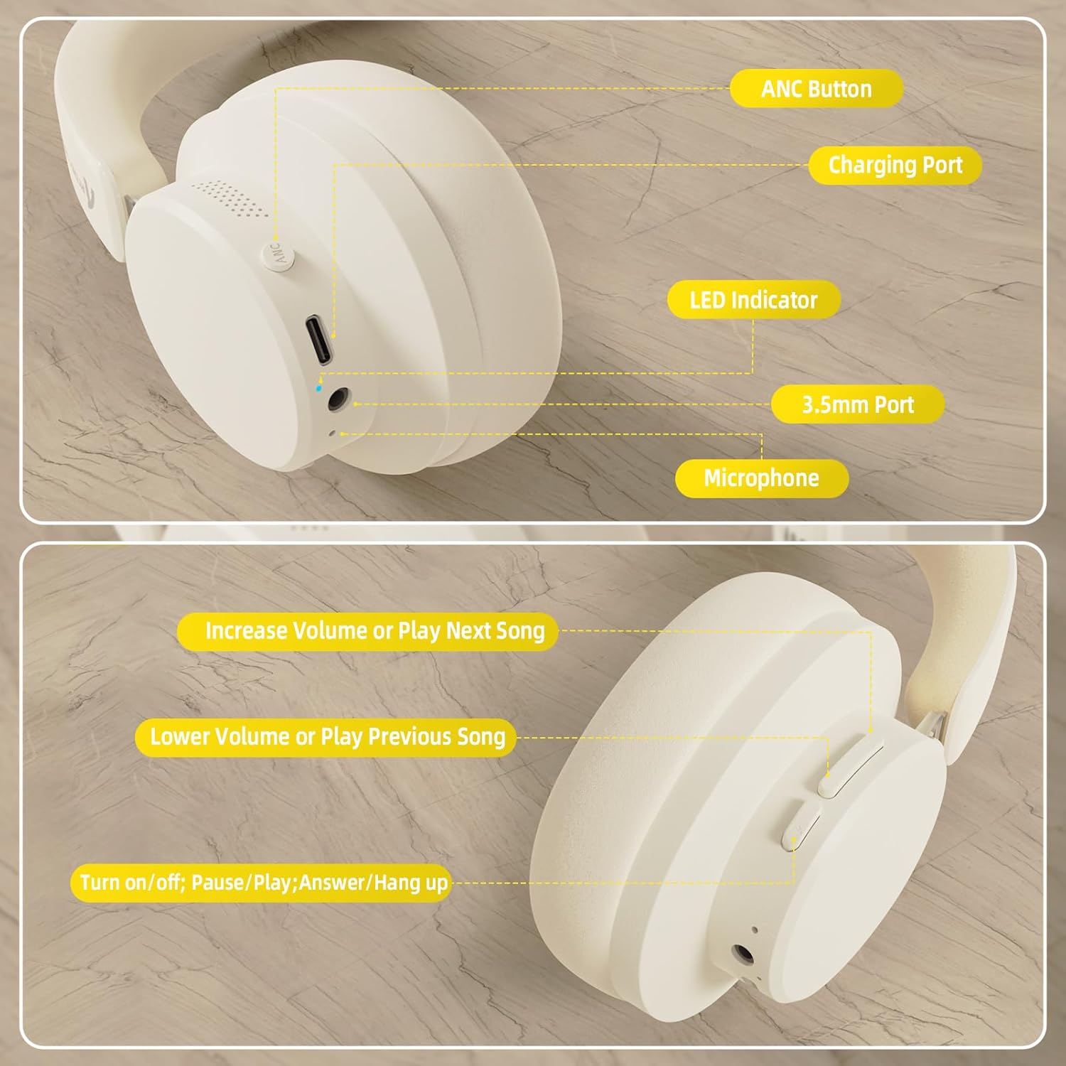 Noise Cancelling Bluetooth Over Ear Headphones Foldable Wireless Mic