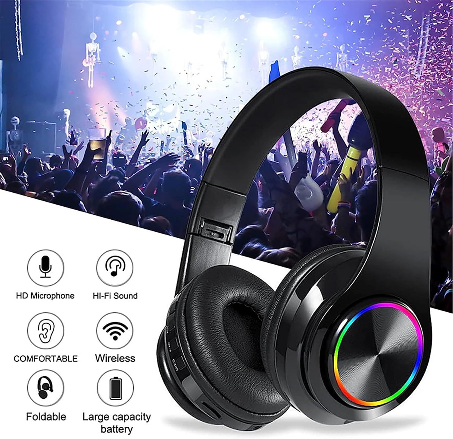 Bluetooth Over Ear Headphones Foldable Wireless Mic FM SD