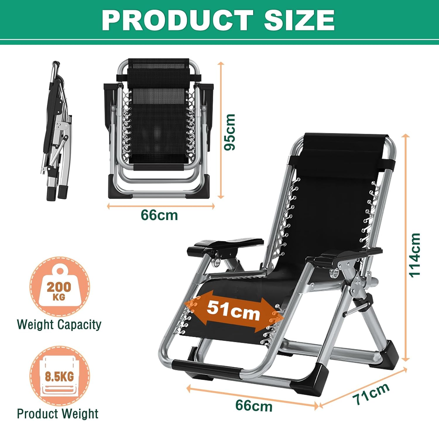 Zero Gravity Recliner Chair Folding Garden Lounger 200kg Grey