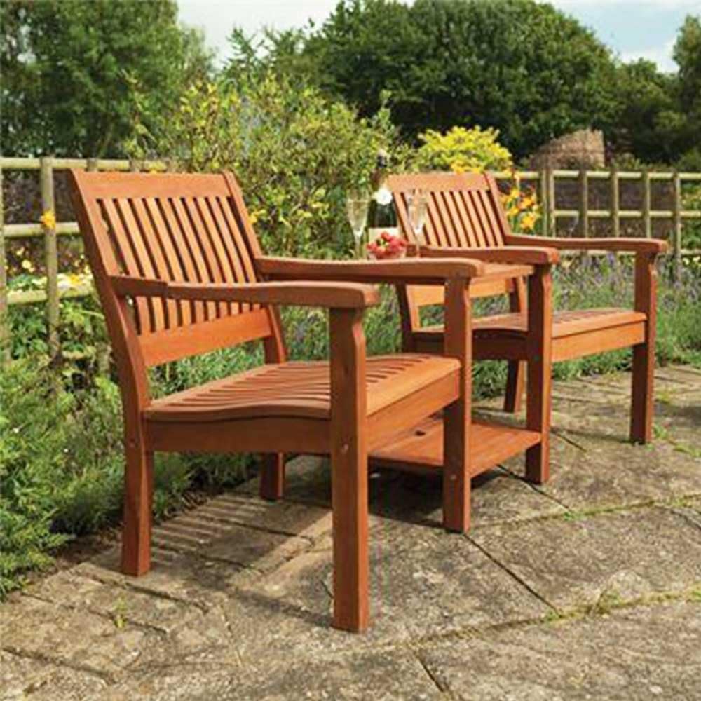 2 Seater Wooden Companion Garden Bench with Table & Parasol Hole