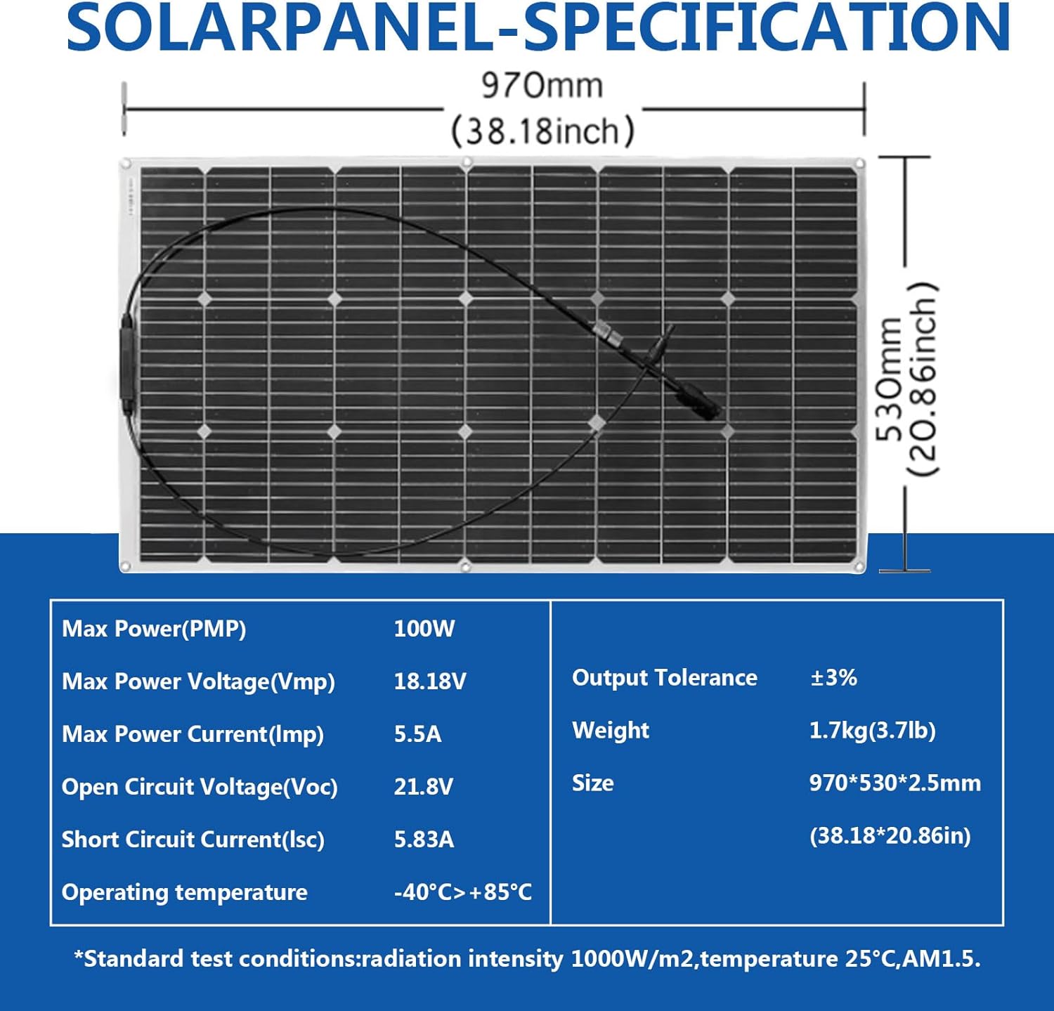 100W Flexible Solar Panel Portable Lightweight High Efficiency RV Boat