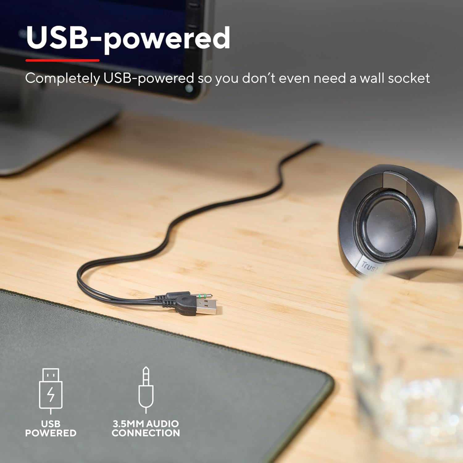 Compact PC Speakers USB Powered 8W Stereo AUX Desktop