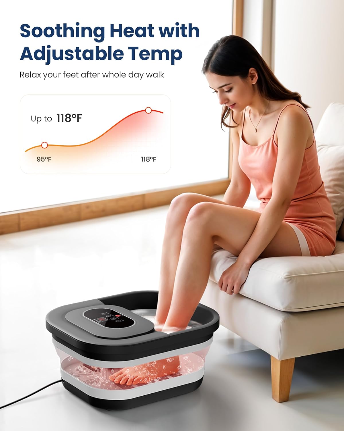 Foldable Foot Spa Massager Heat Bubble 3D Rollers Timer Bath
