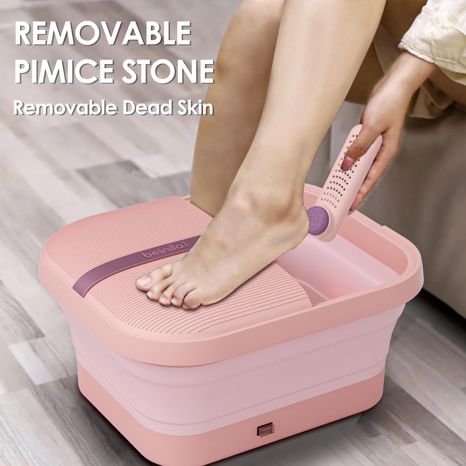Collapsible Foot Spa Massager Heat Bubble Vibration Rollers Pink