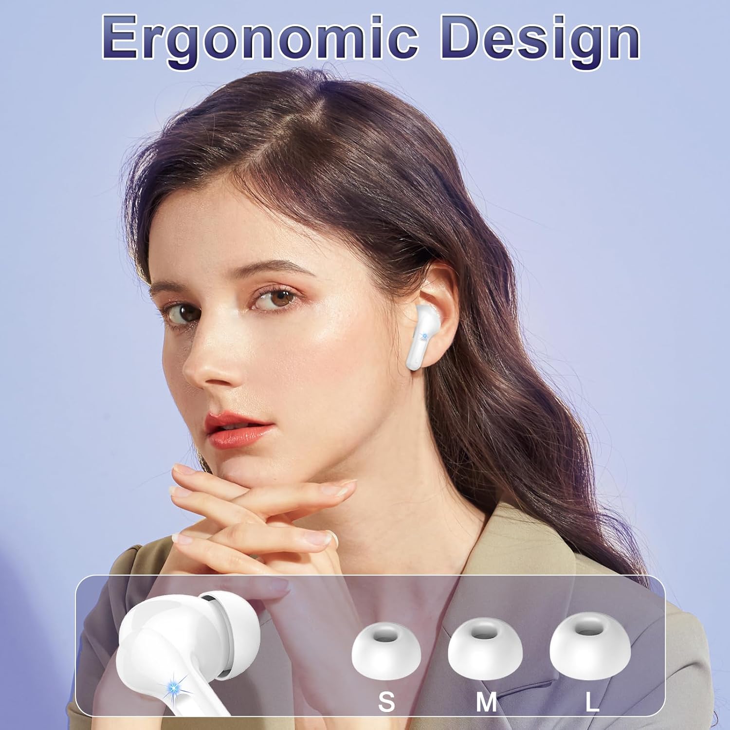 Bluetooth 5.3 Wireless Earbuds ENC Noise Cancelling 40H LED Display