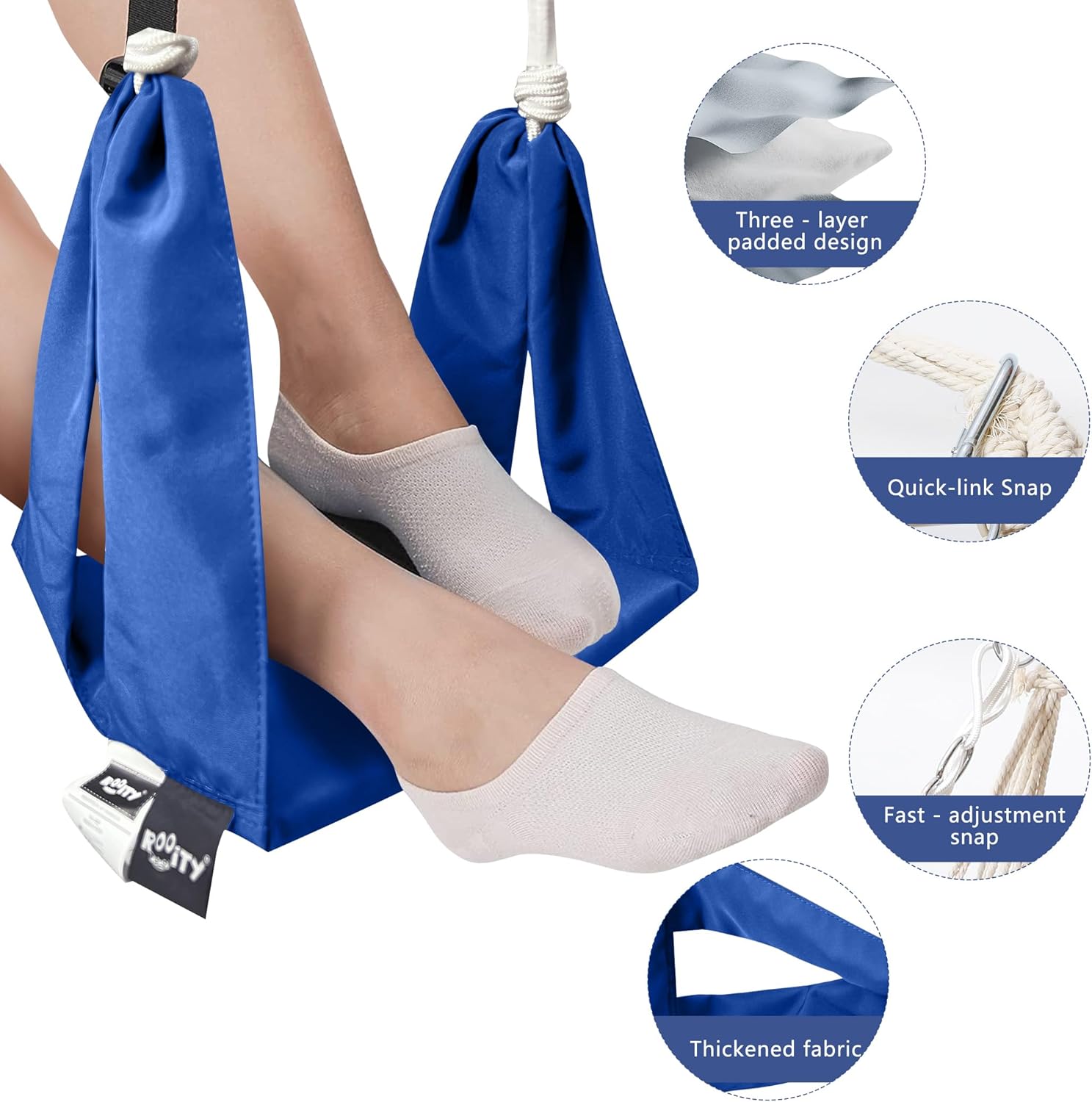 Quilted Hanging Hammock Chair with Footrest Cushion Blue