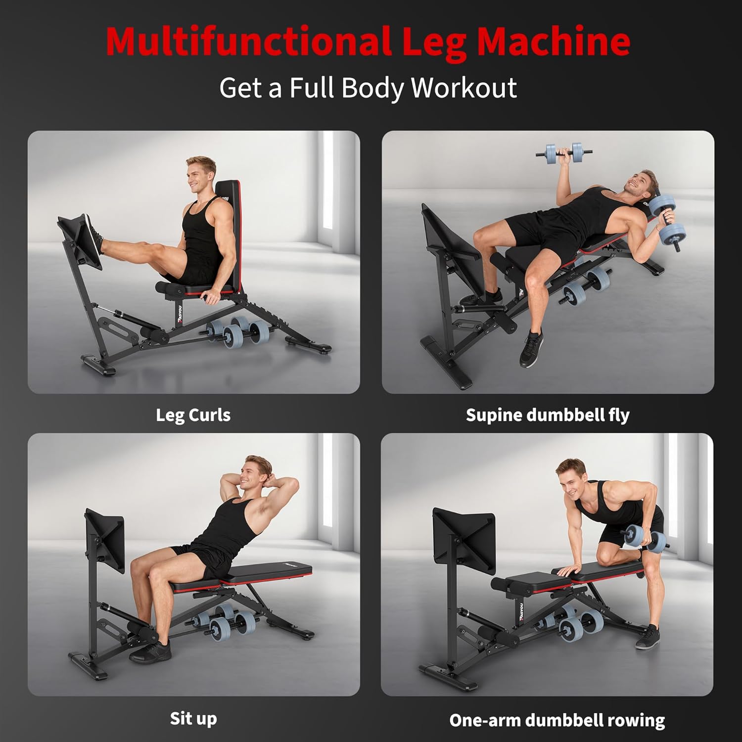 Leg Press Machine Adjustable Weight Bench Leg Extension 1300lb