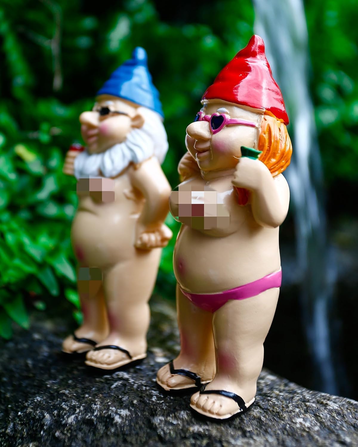 Funny Gnome Couple Statue Naughty Resin Garden Decor Outdoor