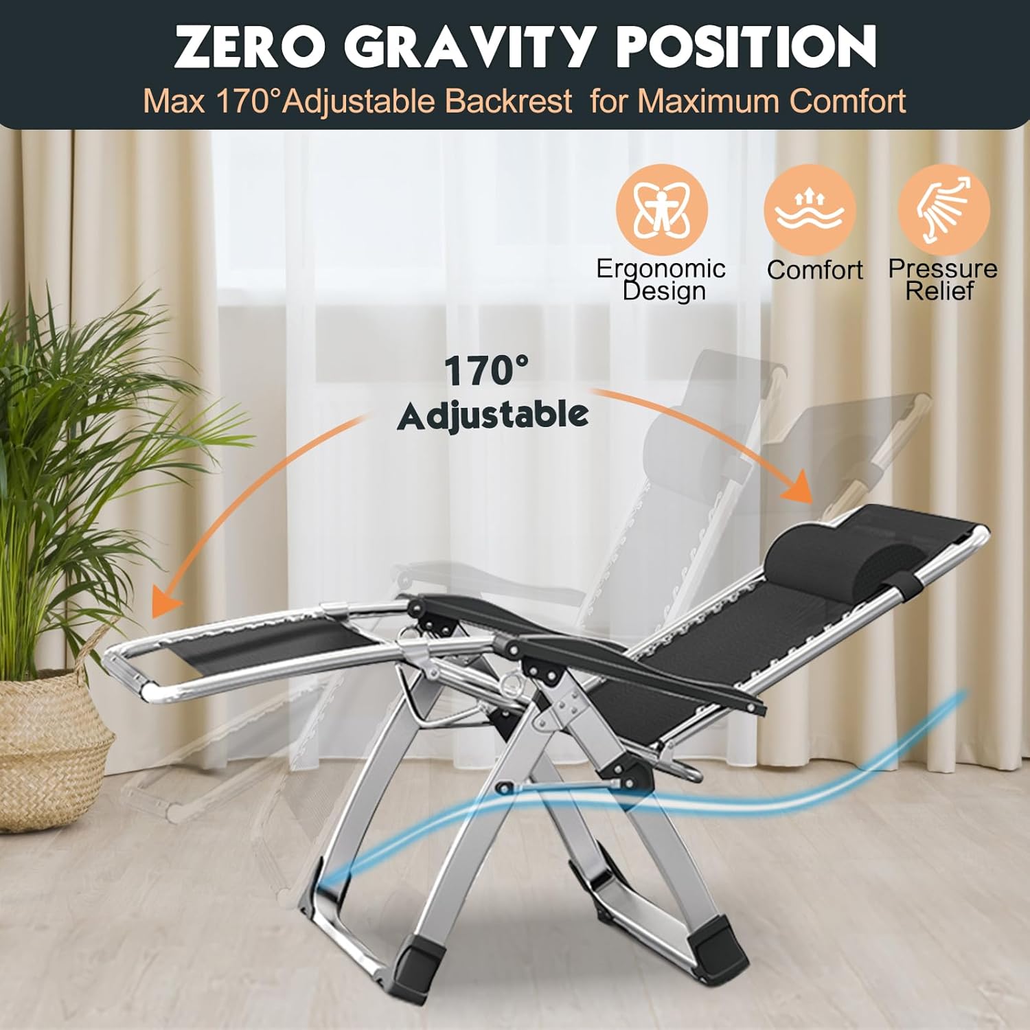 Zero Gravity Recliner Chair Grey with Side Table 200KG