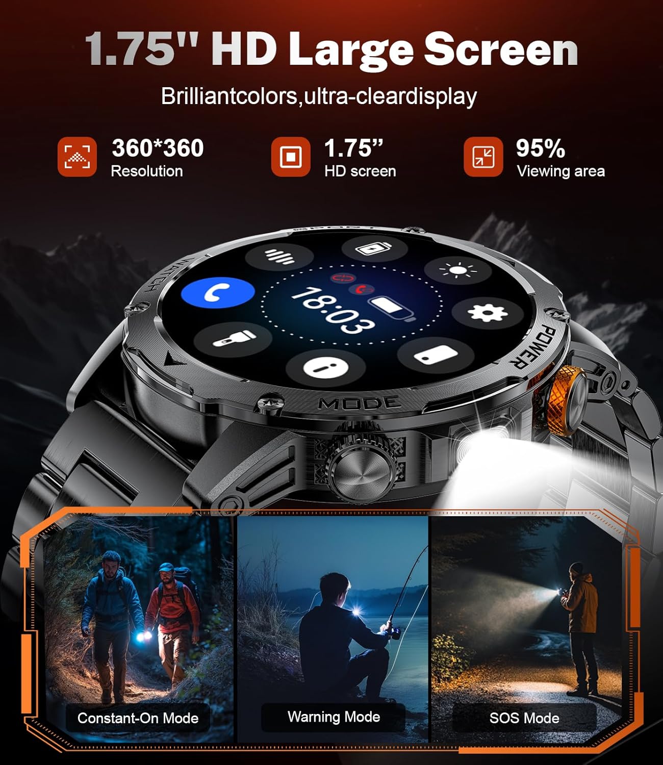 Mens Smart Watch 1000mAh LED Call 120 Sports