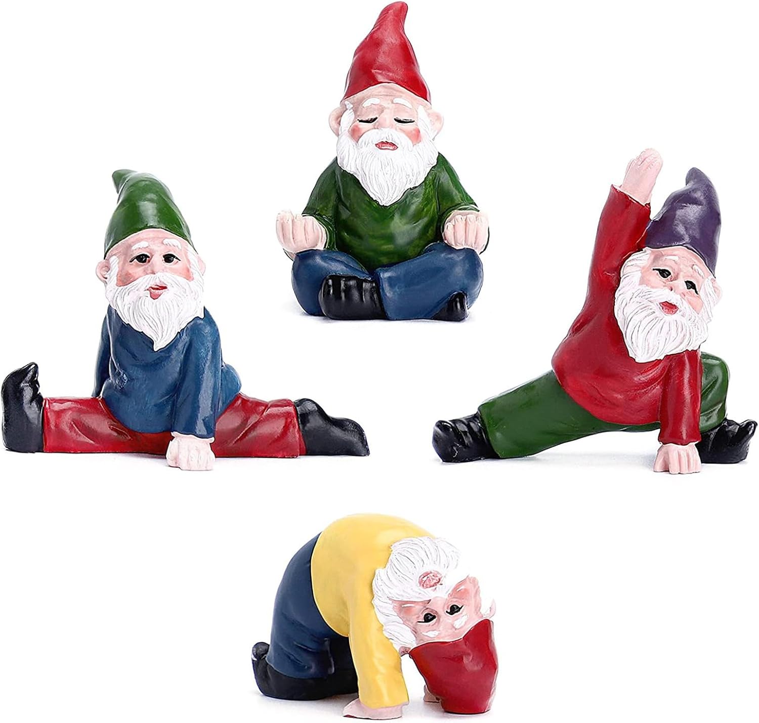 Mini Garden Gnome Figurines 4pcs Yoga Resin Fairy Decor Set