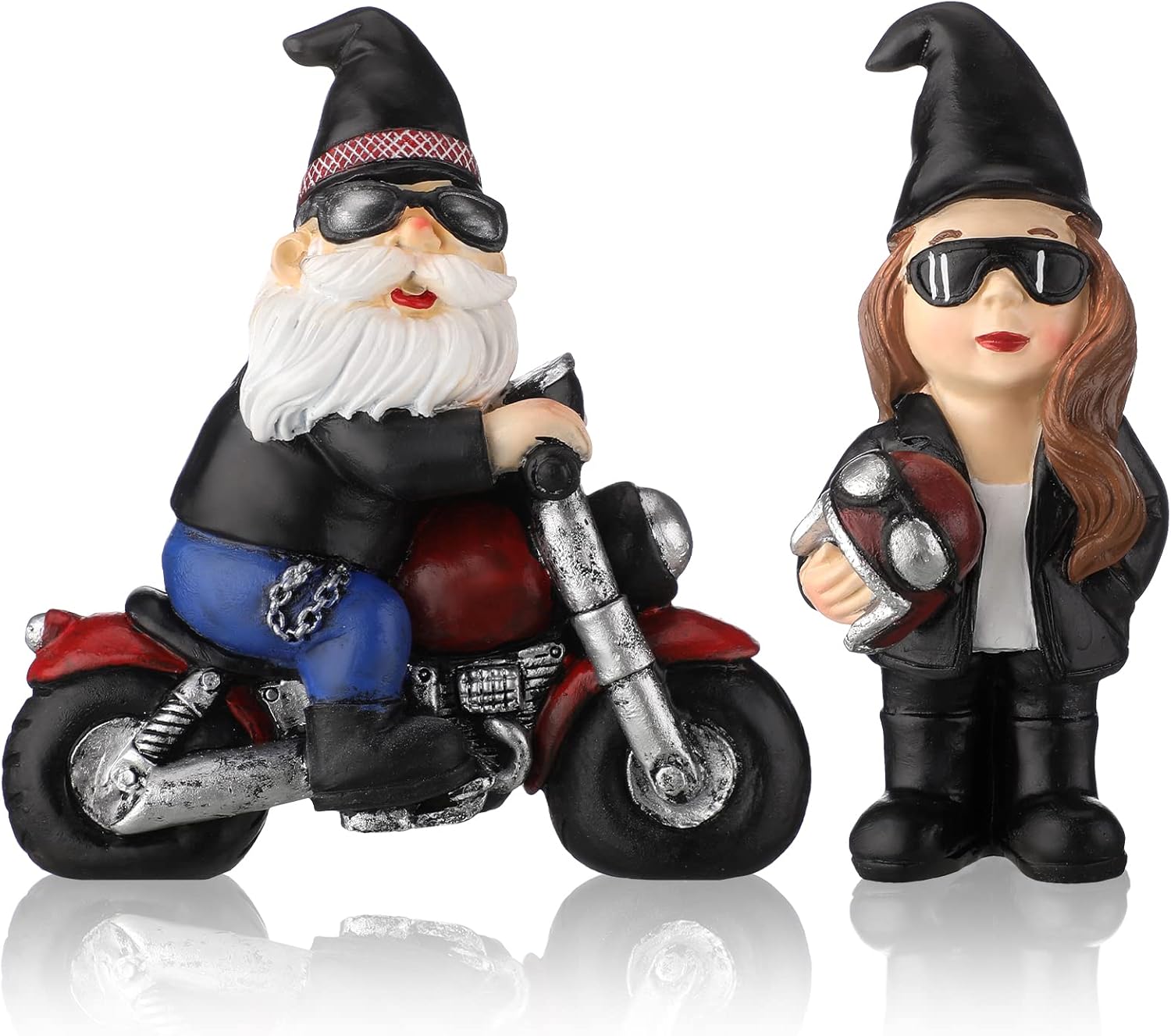 2Pcs Biker Gnomes Resin Motorcycle Figurines Coffee Bar Decor