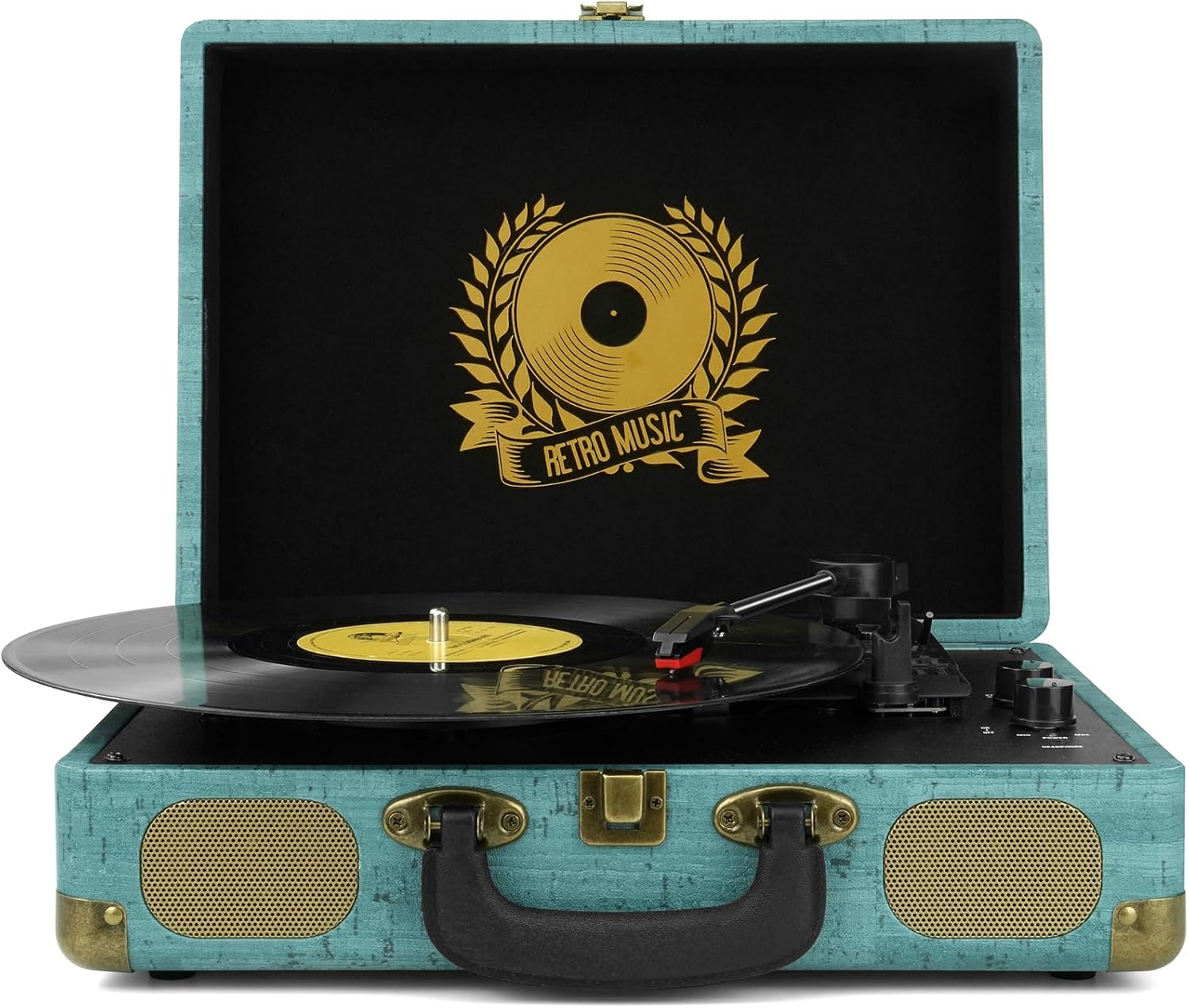 3-Speed Bluetooth Vinyl Record Player Portable Suitcase Turntable Military Green