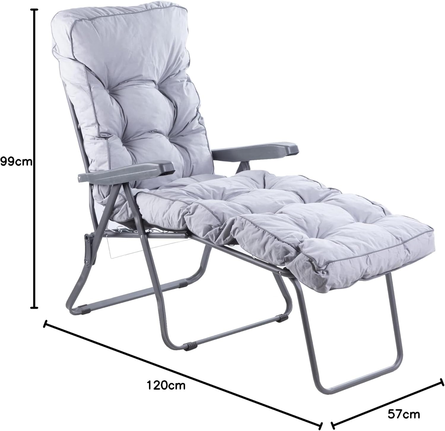 Folding Reclining Sun Lounger Chair with Thick Cushion Grey