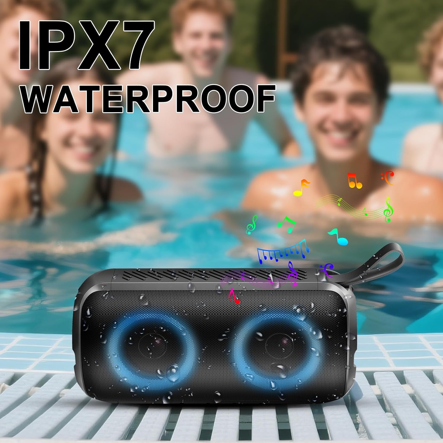 Portable Bluetooth Speaker 3D Stereo Bass RGB Lights IPX7 Waterproof