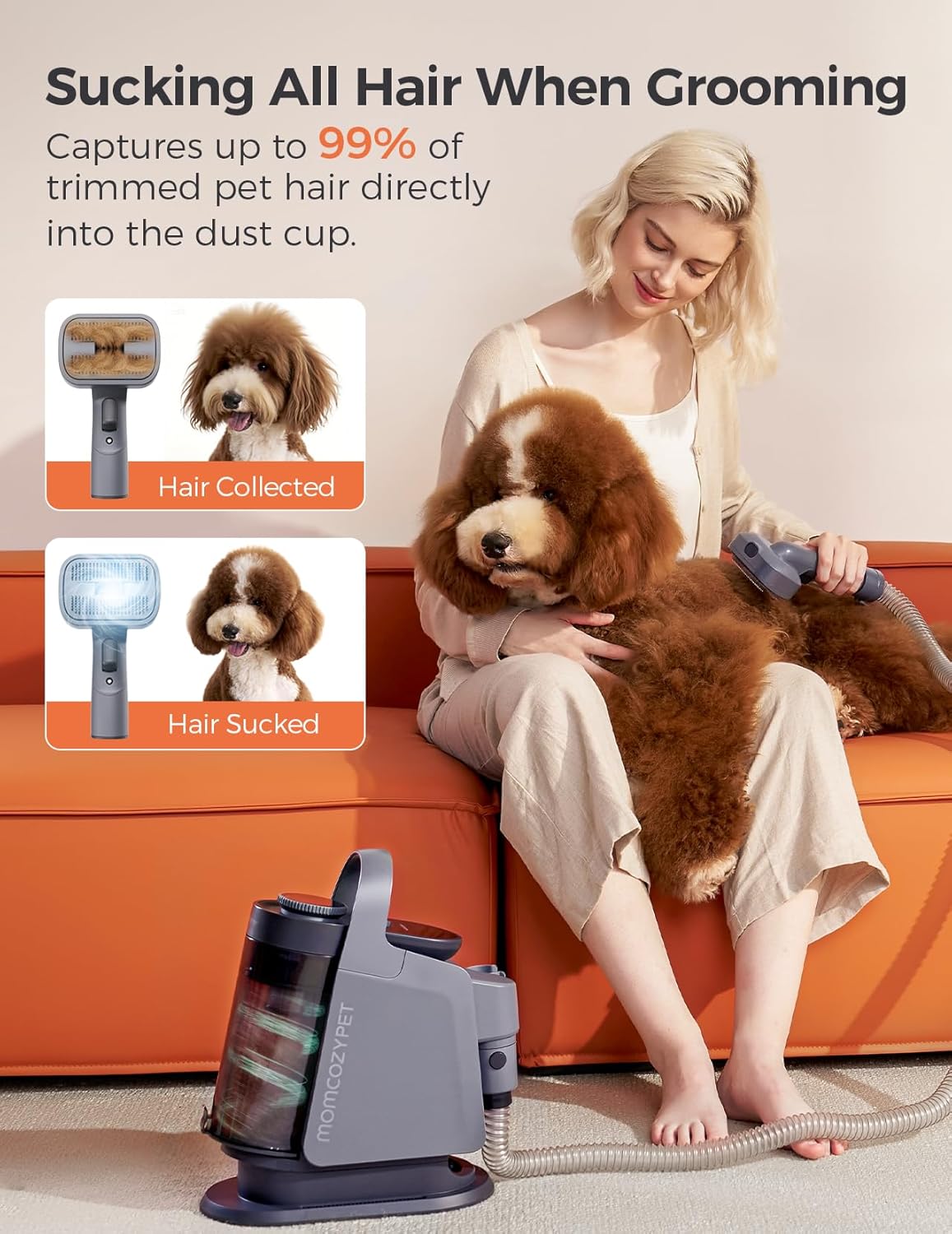 Dog Grooming Vacuum 13000Pa Cordless Clippers 2.6L Quiet