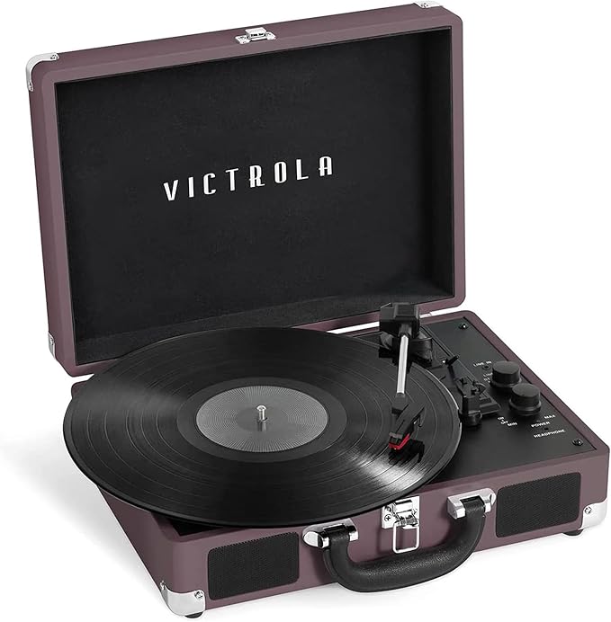 Portable Suitcase Record Player 3 Speed Magenta Bluetooth