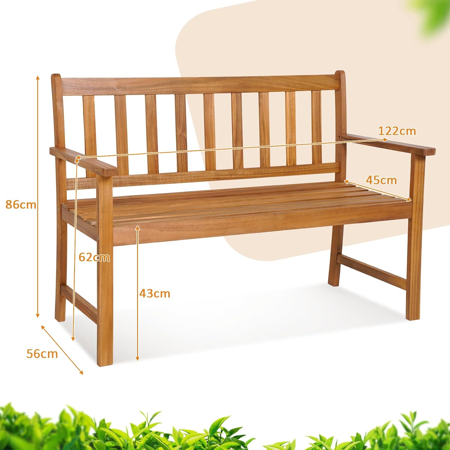 2 Seater Acacia Wood Garden Bench Heavy Duty Patio Loveseat Seat
