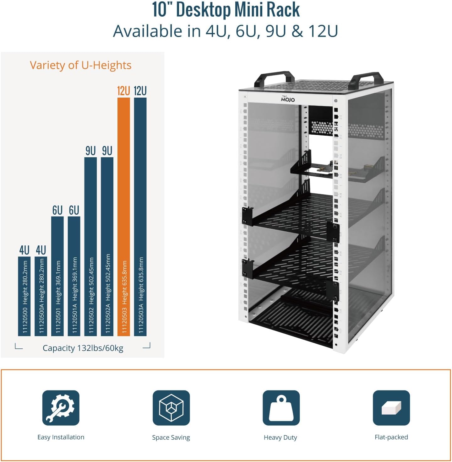 12U 10 Inch Mini Server Rack White with Shelves Panels