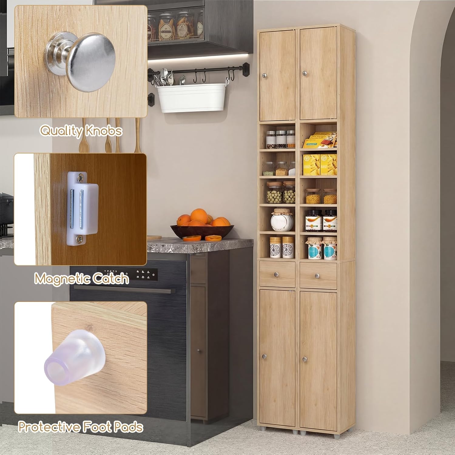 Tall Bathroom Storage Cabinet Slim Floor Standing Shelf Drawer Unit