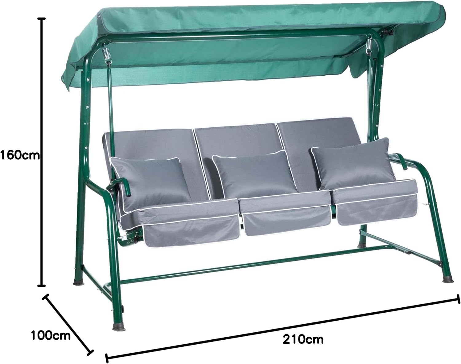 3 Seater Reclining Garden Swing Seat Grey Canopy
