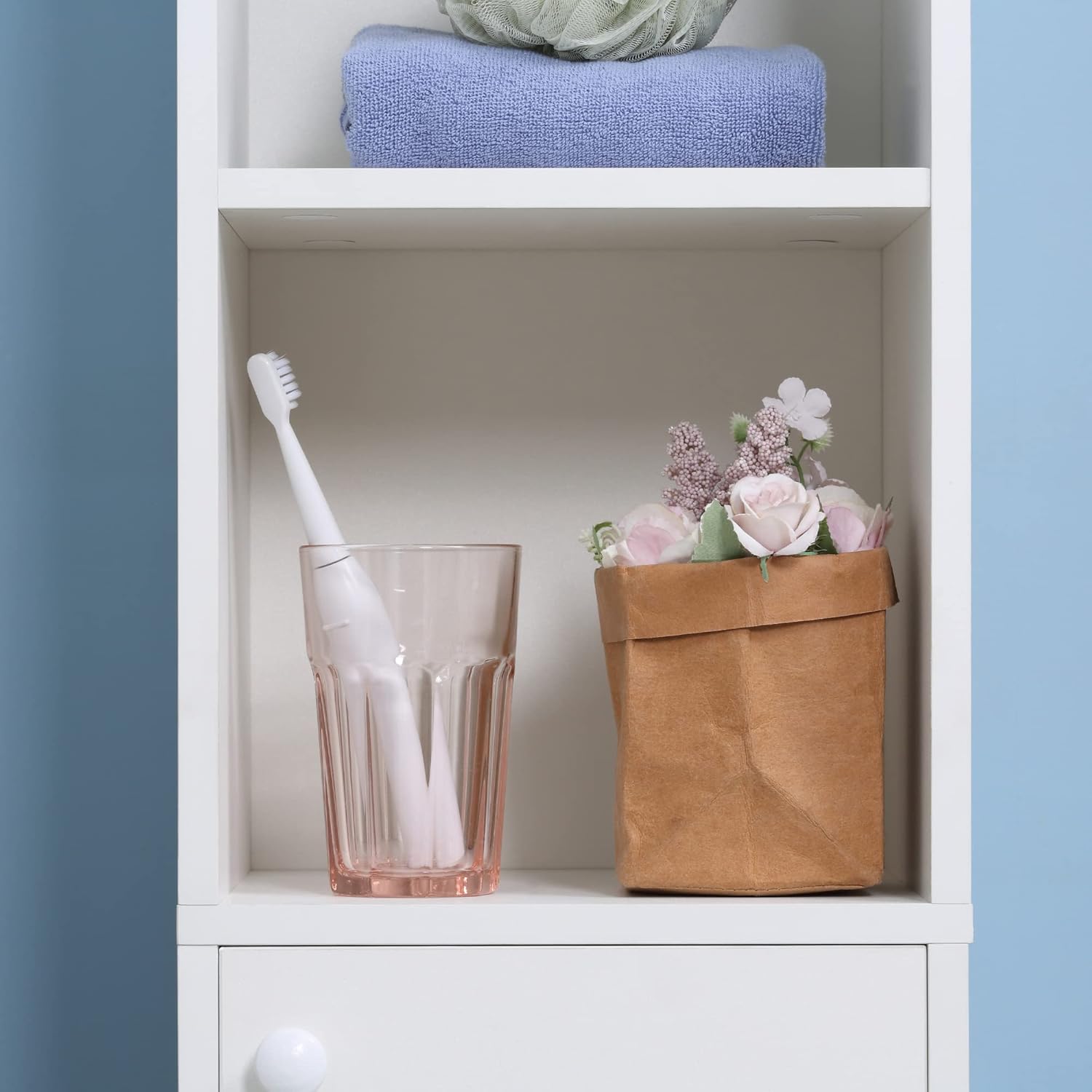 Tall Bathroom Storage Cabinet with Mirror Slim Freestanding White
