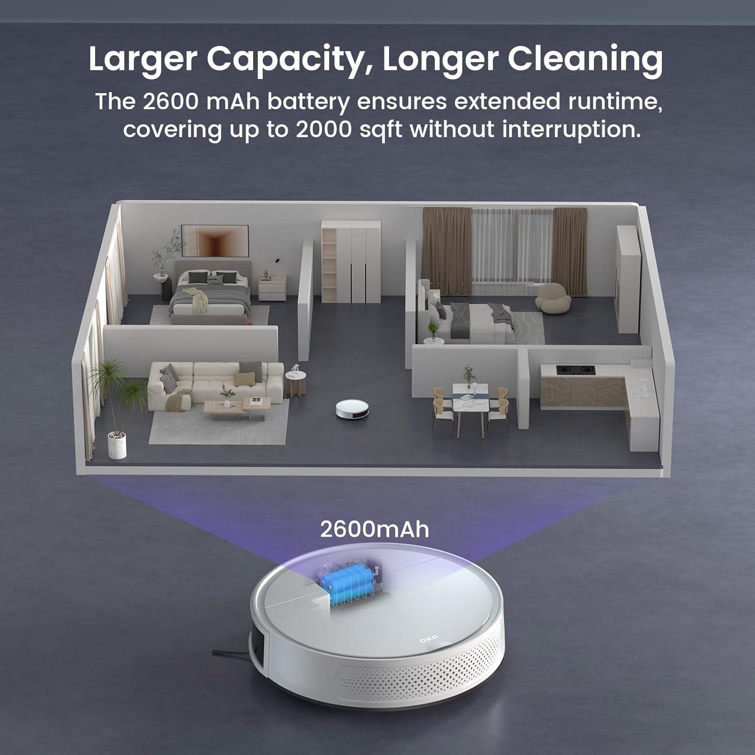 Robot Vacuum Mop 5000Pa WiFi App Alexa 180Min Runtime Pet Hair
