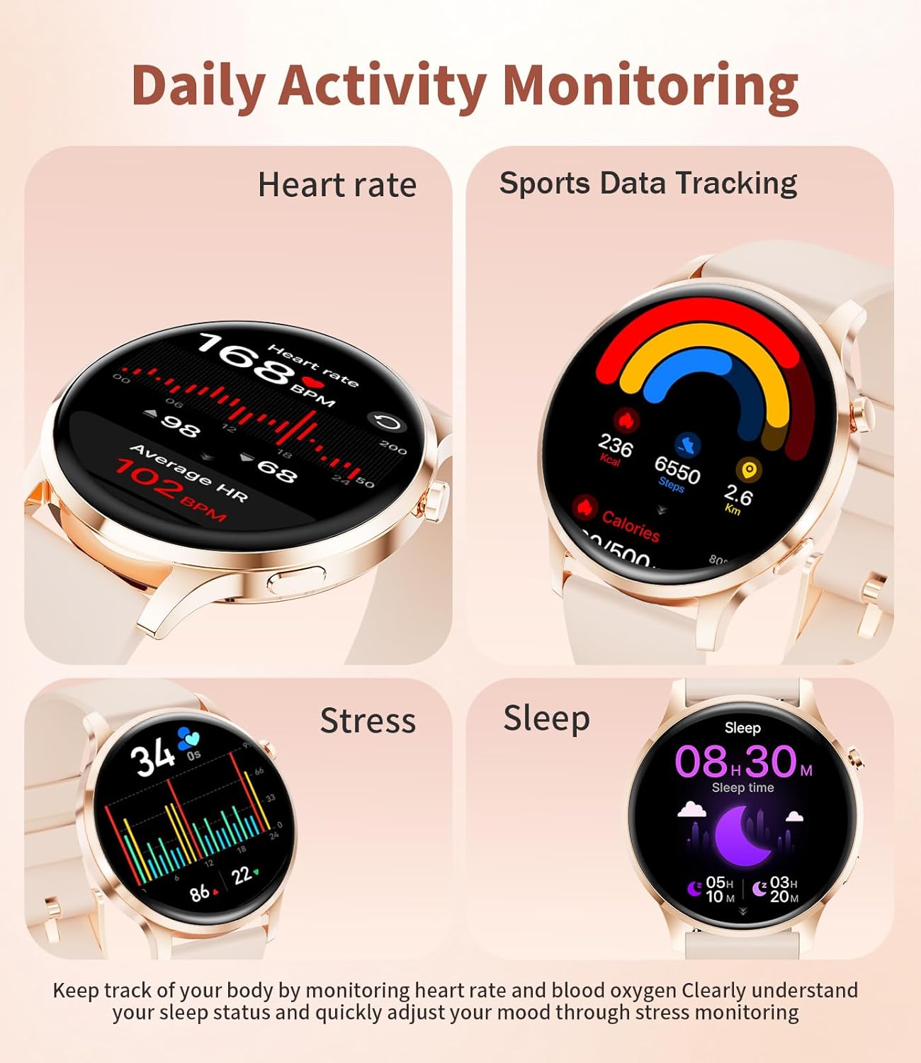 Womens AMOLED Smart Watch Rose Gold Bluetooth Call