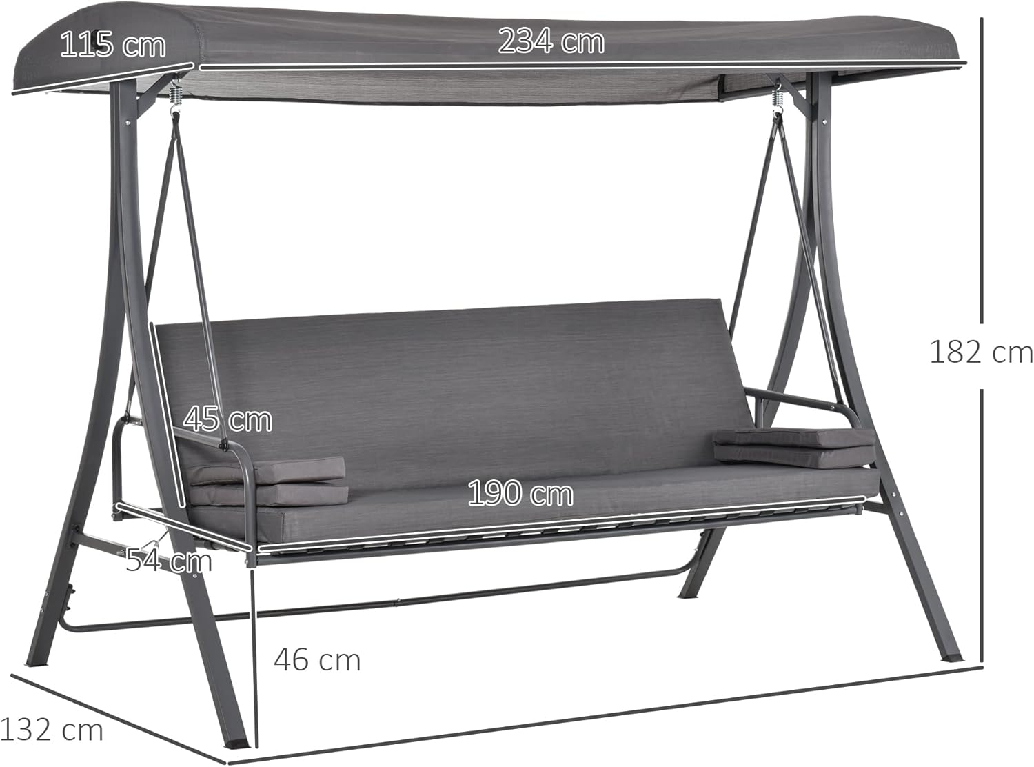 3 Seater Swing Chair Bed Convertible Canopy Grey