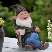 Garden Gnome Statue Drinking Coffee Resin Outdoor Decor Figurine