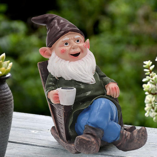 Garden Gnome Statue Drinking Coffee Resin Outdoor Decor Figurine