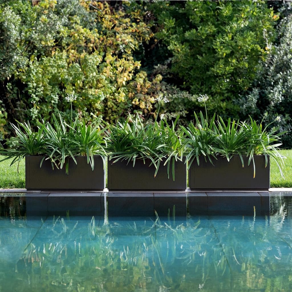 Set of 2 Large Garden Planters 80L Weatherproof Brown Pots