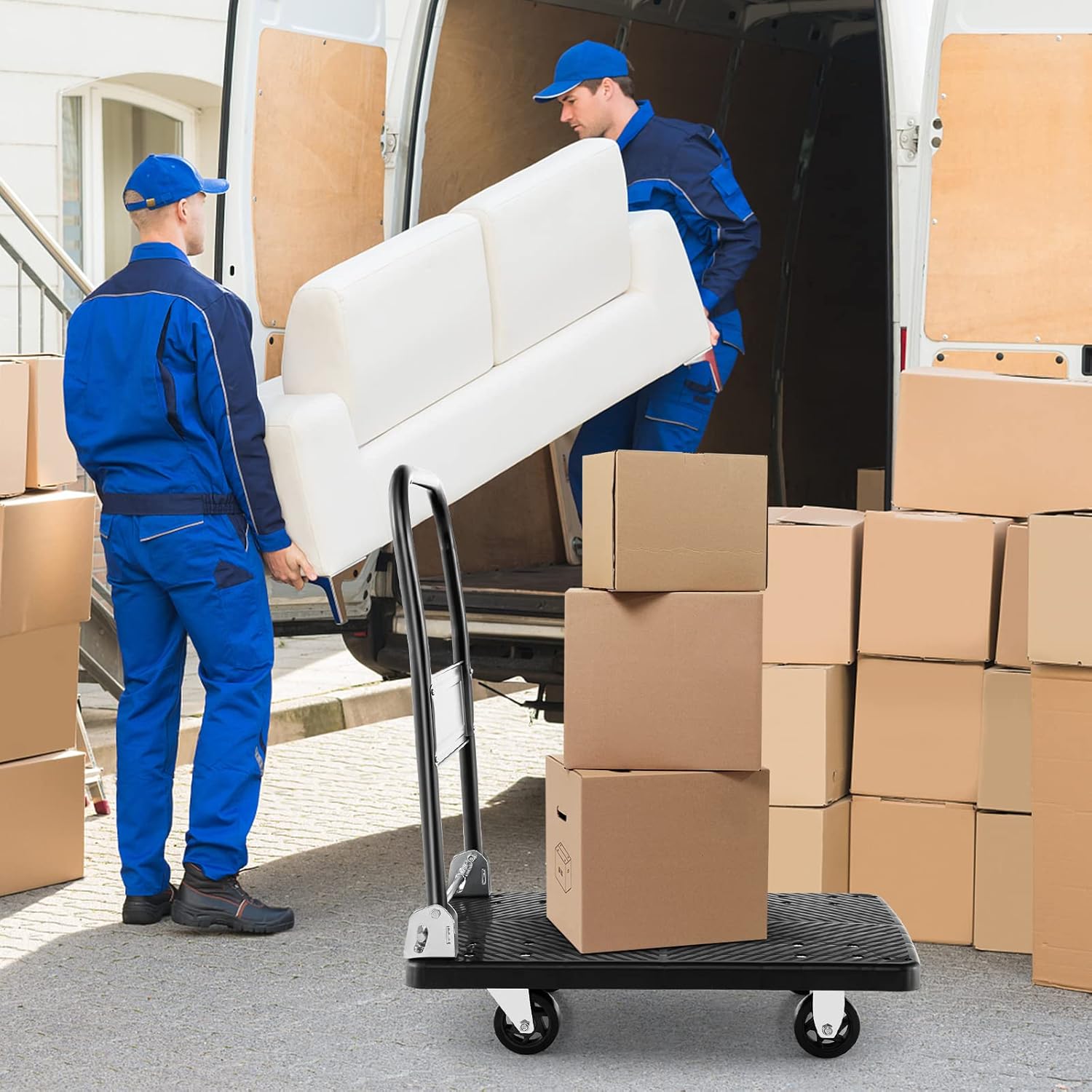 Folding Platform Trolley 200KG Flatbed Cart Black