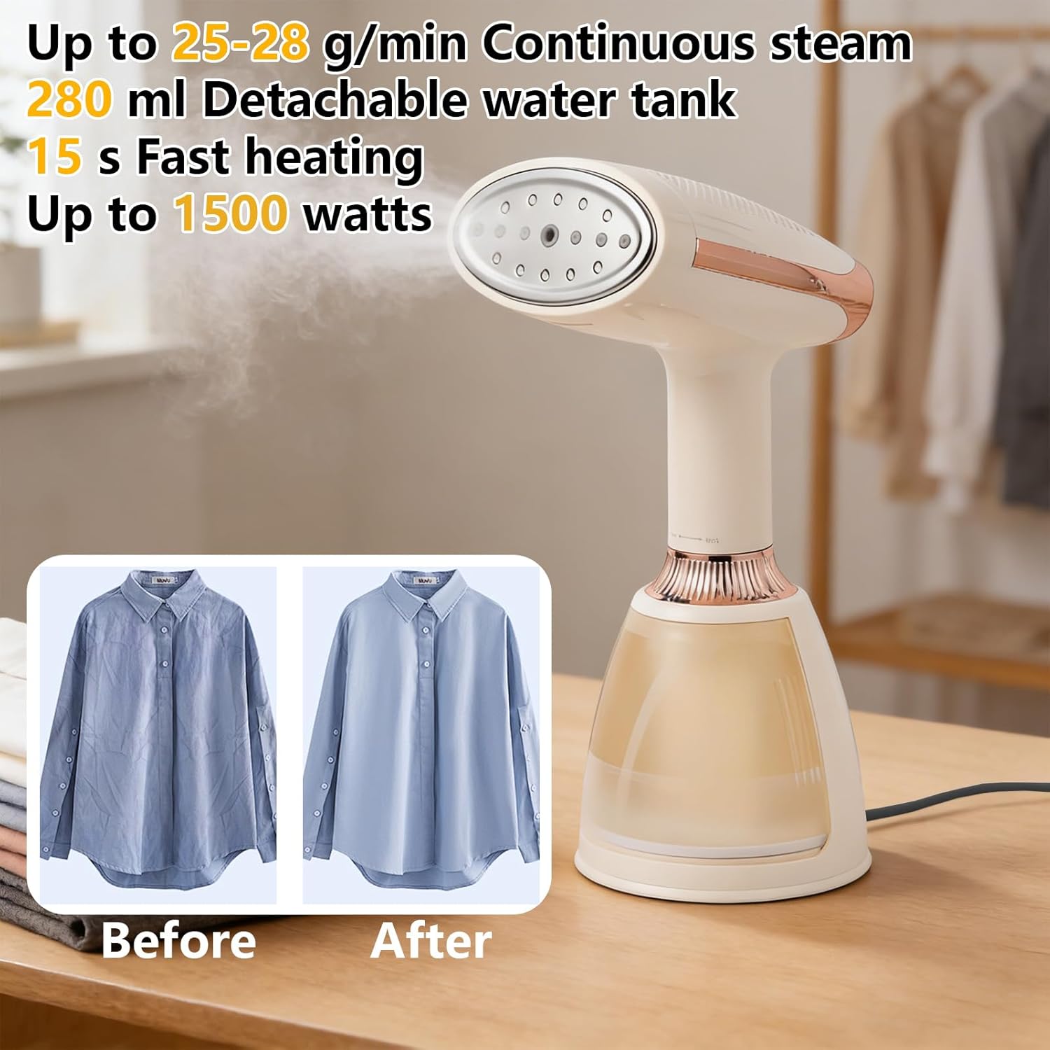 Handheld Garment Steamer 280ml Fast Heat 15s Travel Iron