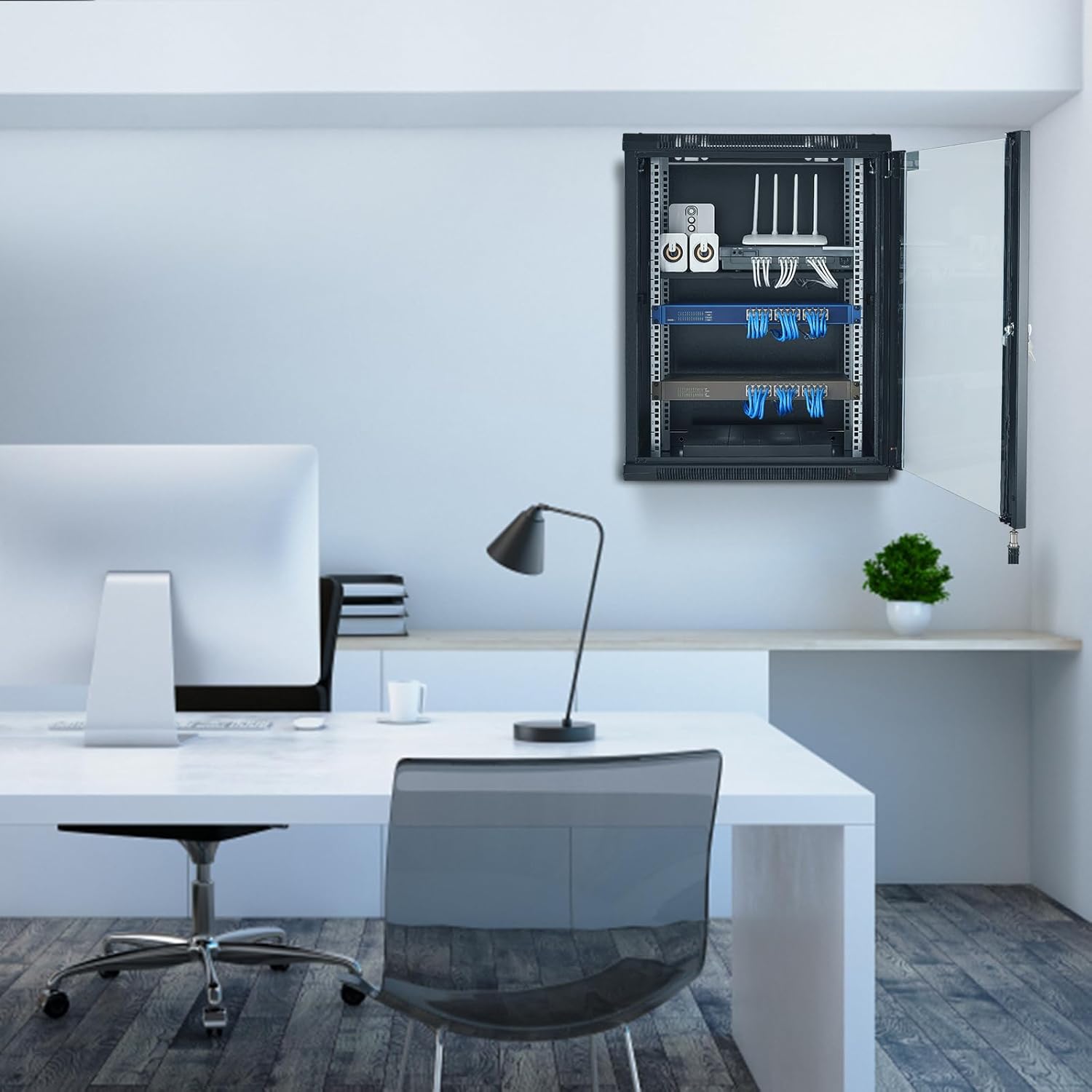 15U Wall Mount Server Cabinet Glass Door on Wheels 18 Inch