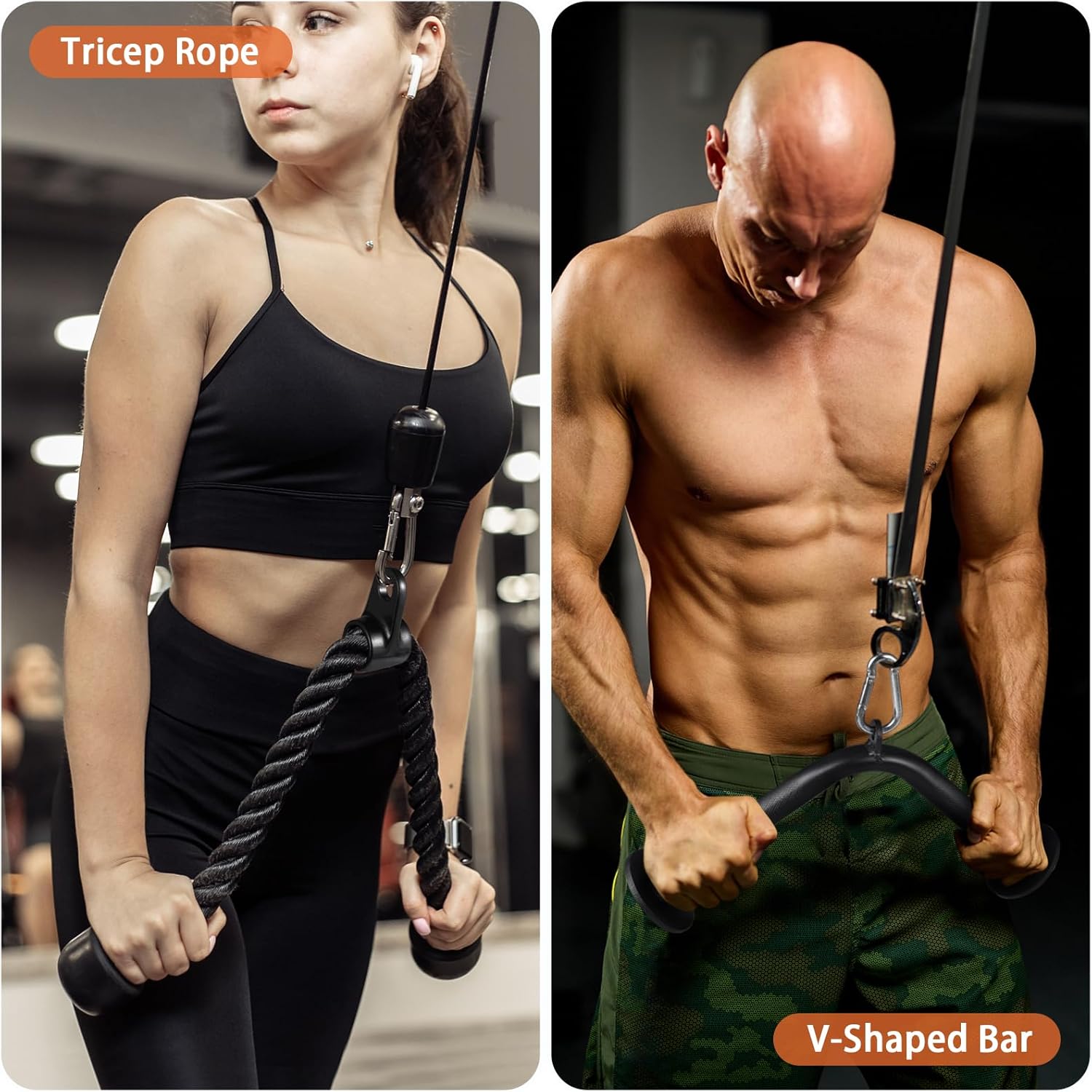 Cable Machine Attachment Set Lat Pulldown Bar Tricep Rope Handles
