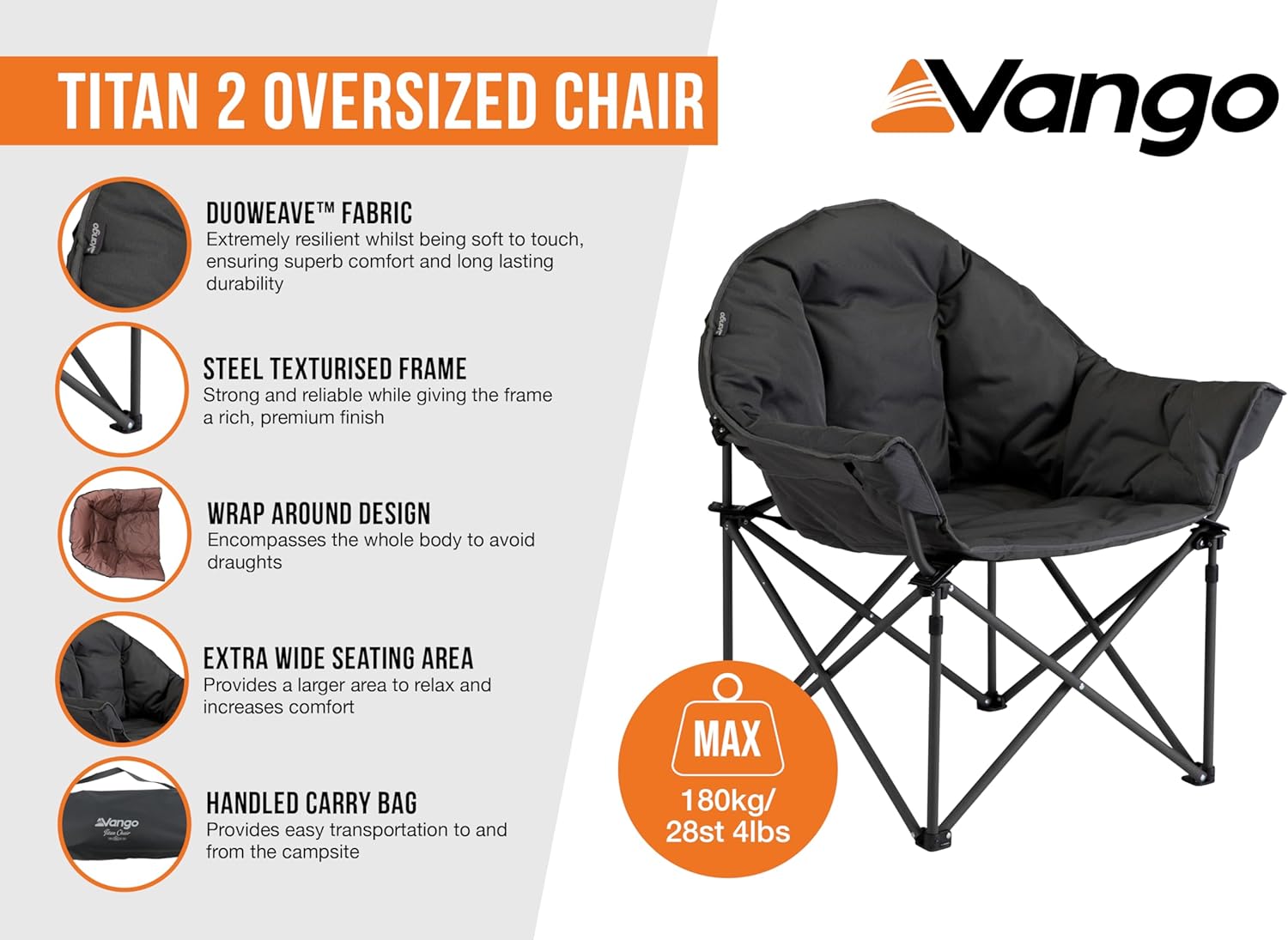 Oversized Camping Chair Padded Wrap Around Foldable Seat