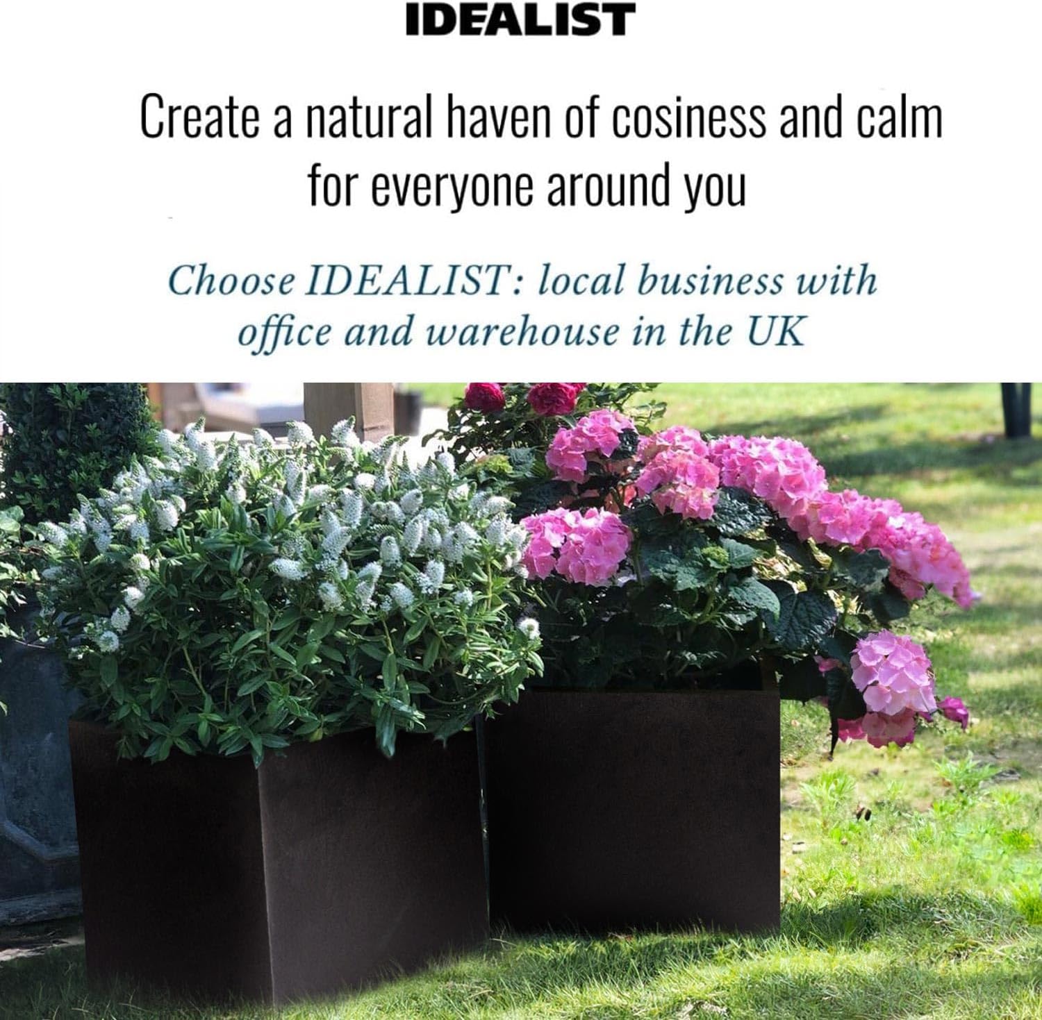 Set of 2 40cm Square Planters Black Stone Effect Garden Pots